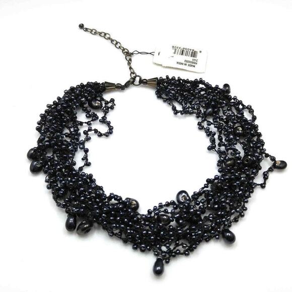 Black Beaded Multi Strand Choker Necklace, Made in India, M. Haskell Tag, 19 In. - Picture 1 of 7